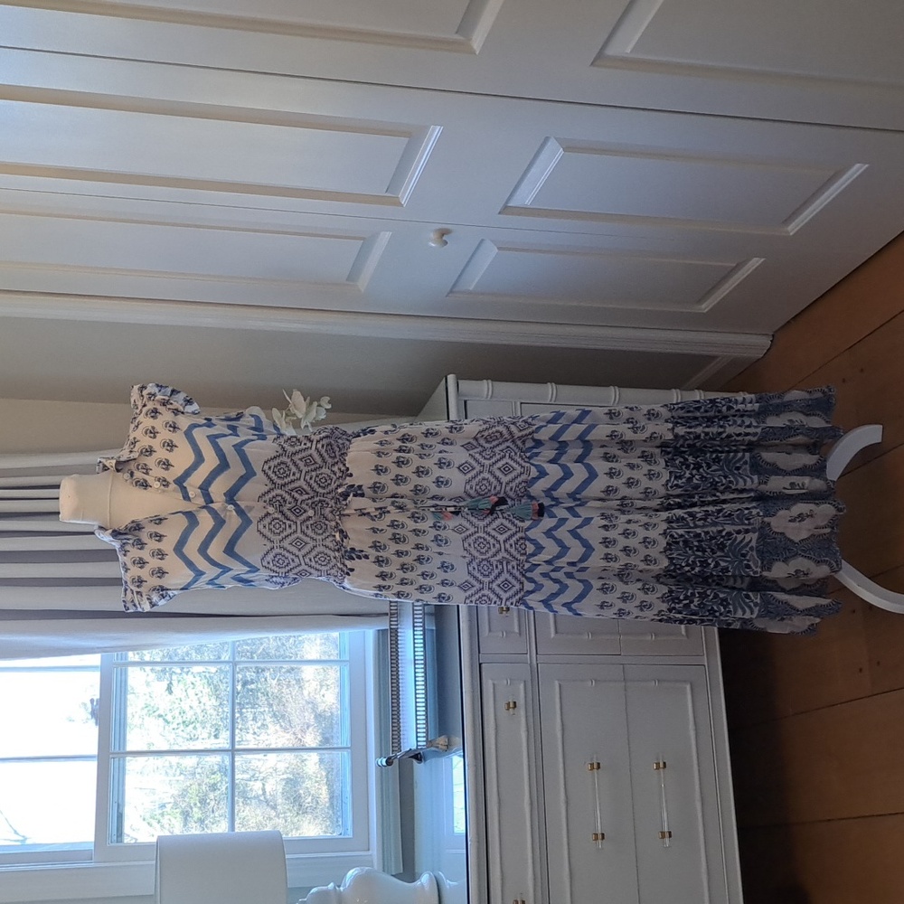 ALICIA BELL Womens Silk/Cotton‎ Blend Maxi Dress Ruffle Cap Sleeves Lined SM